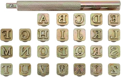 Miniatura 8 de Yoption Juego de 37 herramientas de estampado de carrocería de cuero, 26 letras del alfabeto y 10 sellos de números herramienta de punzón de acero