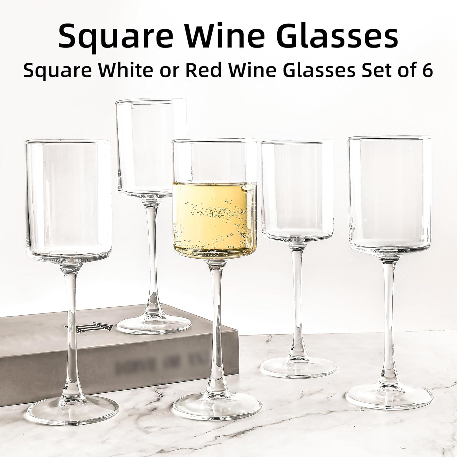 Elegant Square Wine Glasses Set of 6, All Purpose Red Wine Glasses for Birthday, Wedding, Party - 9.5 oz, Clear - Image 5
