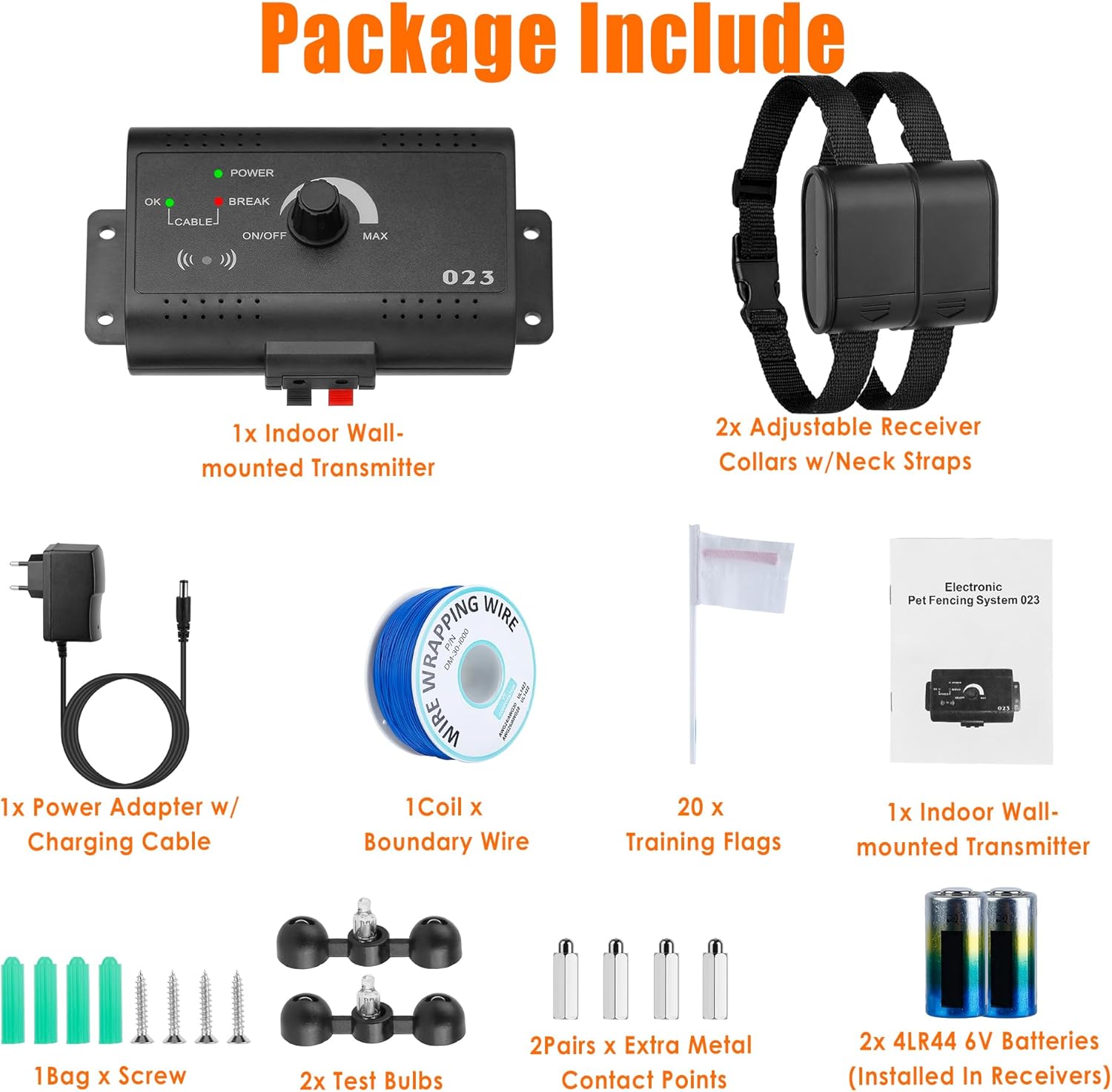 Electric Fence for Dogs, Underground Dog Fence System, Rechargeable Upgraded Electric Dog Fence with 2 Rechargeable Waterproof Collars, Tone & Shock Correction, 984Ft Underground Boundary
