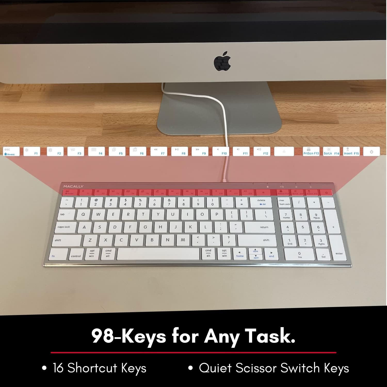 Macally Keyboard for Mac and Windows, Apple Wired Keyboard Compatible - Slim, Space-Saving Design USB Keyboard with Numeric Keypad - Budget-Friendly Laptop, MacBook, iMac Keyboard Replacement