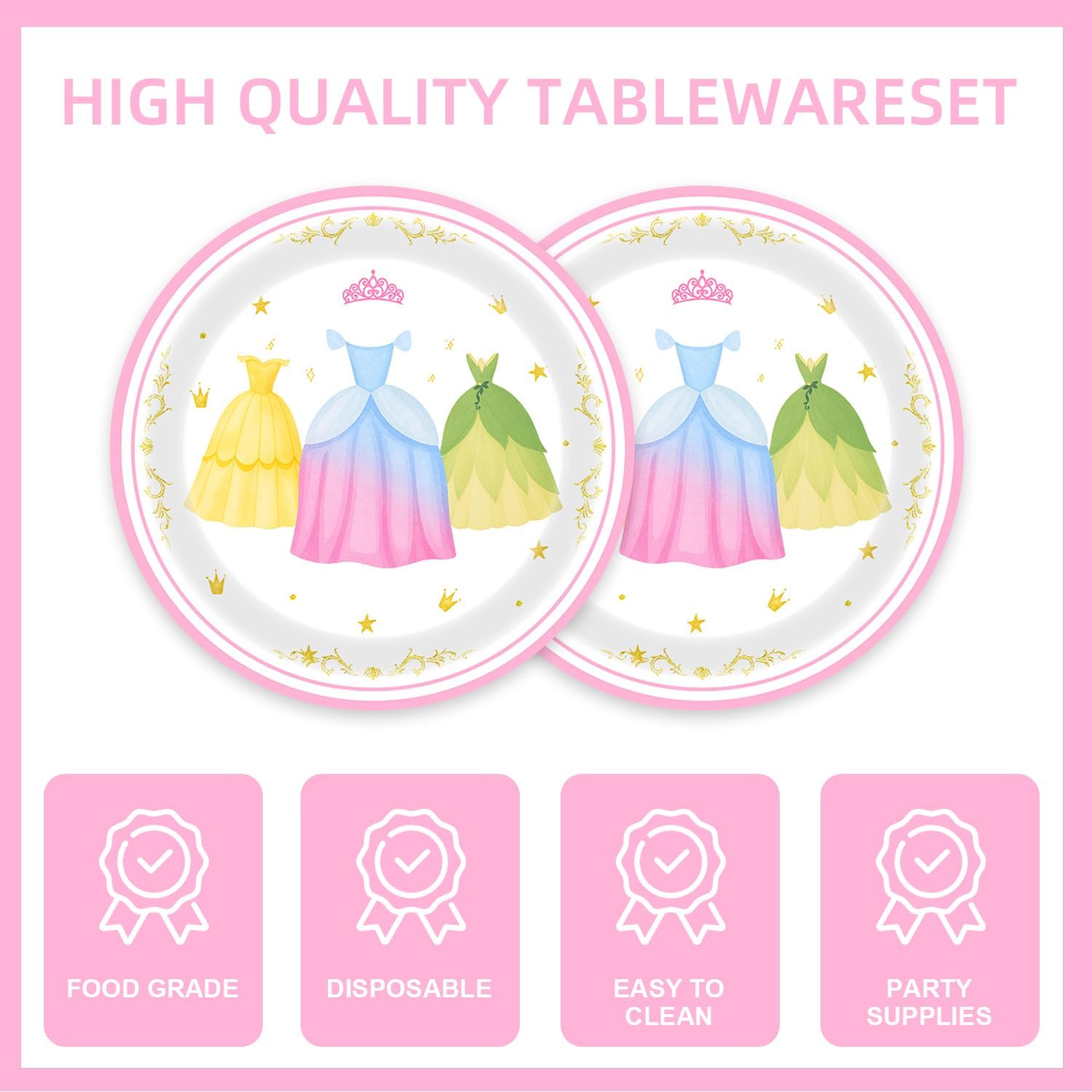 40pack Princess Party Supplies Baby Girl Shower Decorations Royal Dress Plates and Napkins Supplies Princess Birthday Party Decorations - Image 3