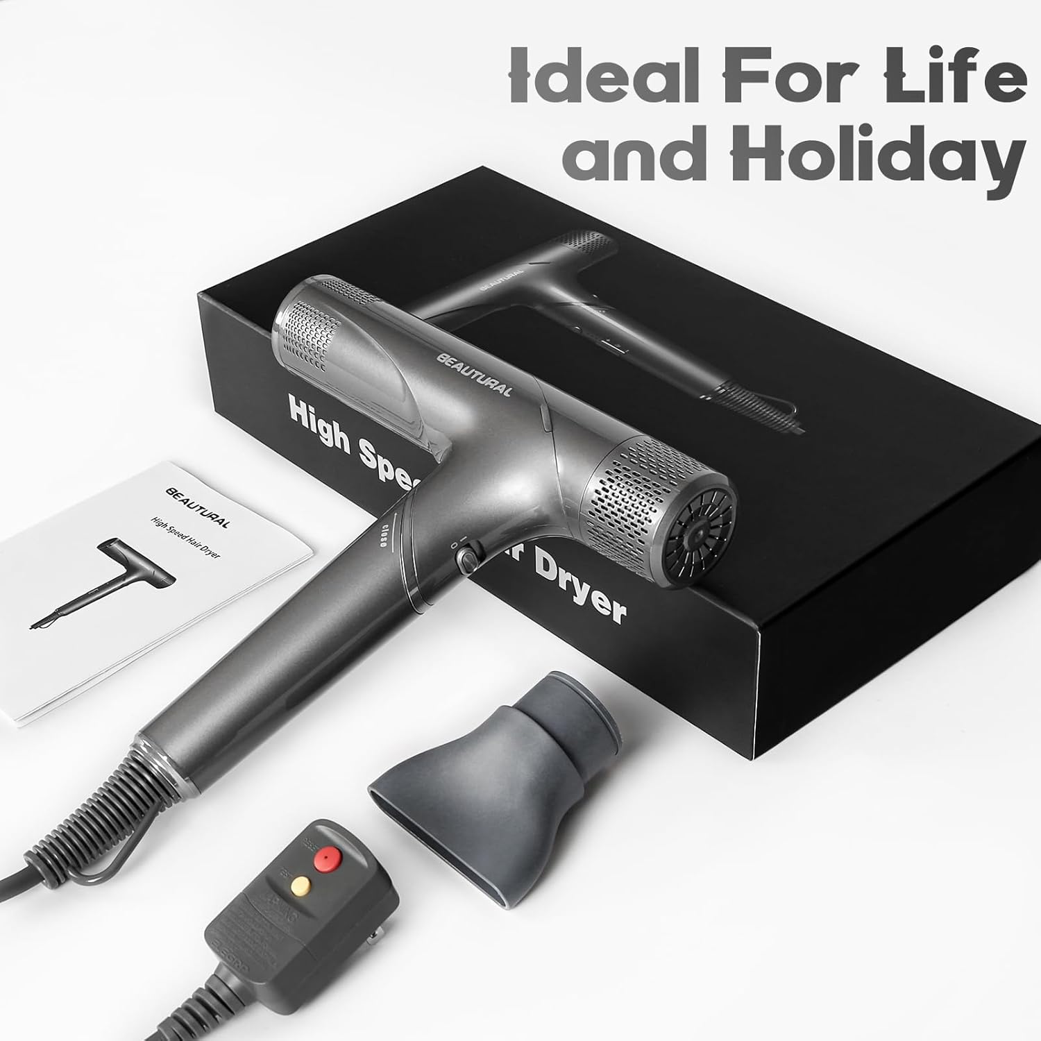 BEAUTURAL Hair Dryer, 1600W High-Speed Foldable Travel Blow Dryer, 110,000 RPM Brushless Motor Million Ionic for Fast Drying & Frizz Control, 3 Temps & 3 Speeds, Dual Voltage for Worldwide Use - Image 7