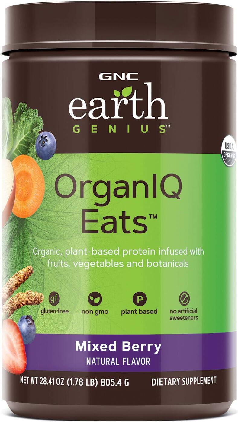 GNC Earth Genius OrganIQ Eats - Mixed Berry, 20 Servings, 20 Grams of Plant-Based Protein Blend