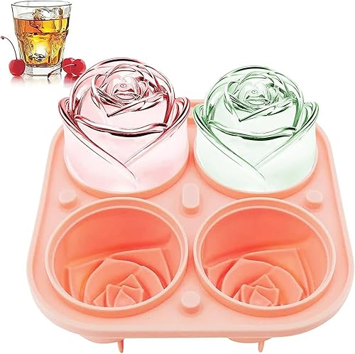 Bandeja para cubitos de hielo, moldes para cubitos de hielo de rosas de 2.5 pulgadas, bandeja de silicona para cubitos de hielo con forma de flor de