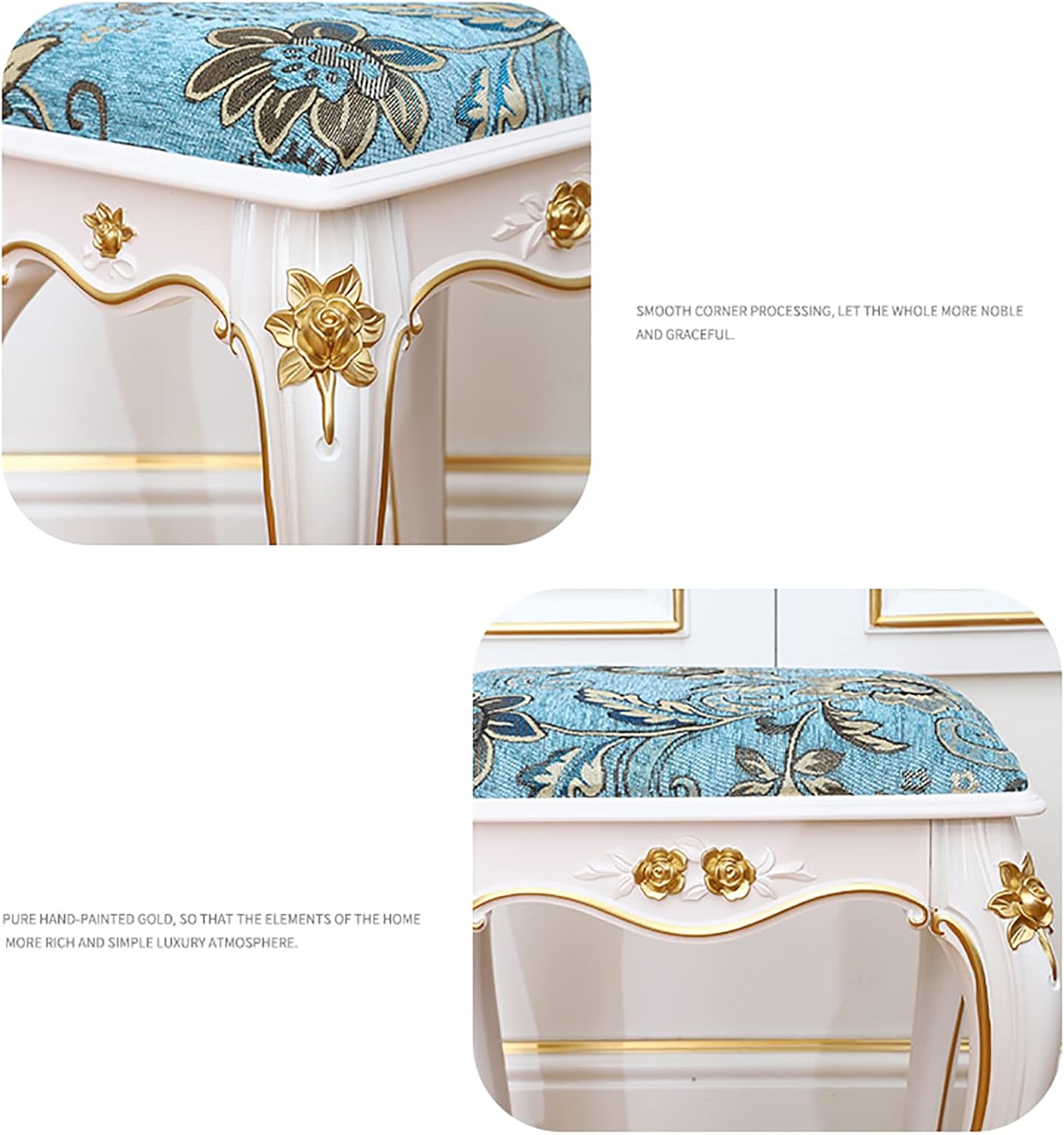Dressing Table Stool Vanity Chair Makeup Seat Baroque Piano Chair White with Rubberwood Legs for Dresser Piano Chair,D