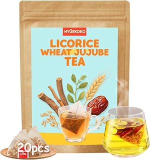 20 Bags Licorice Root Wheat & Jujube Tea, Caffeine-Free Natural Ingredients Chinese Herbal Tea Bags, Support Better Sleep & Relaxation, No Additives Tea for Evening Rituals