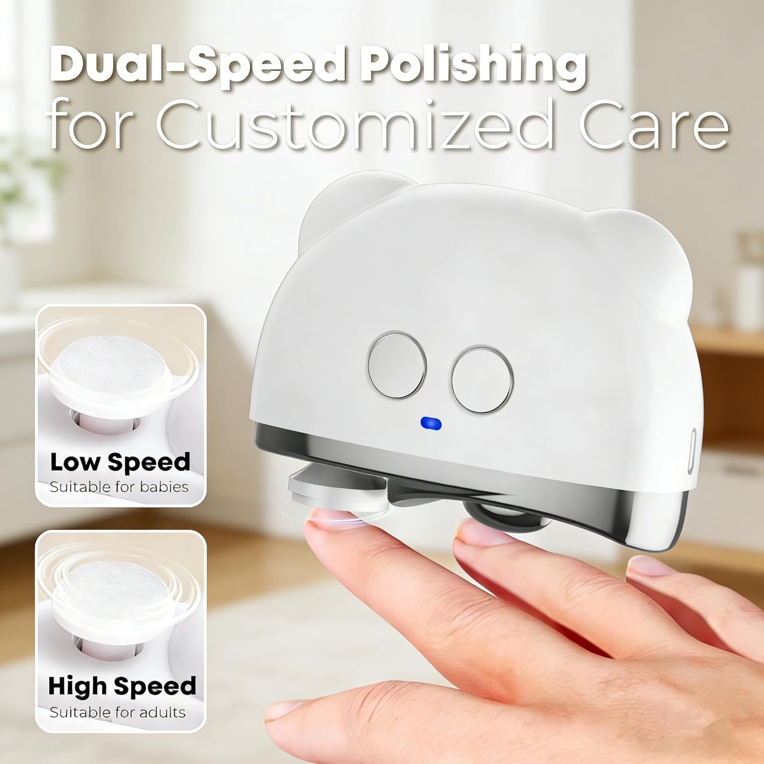 Electric Nail Clippers, 2 in 1 Auto Fingernail Cutter and Polishing Grinder with Lighting & 2 Speed-Settings, Fingernail Trimmer with Type-C Charging