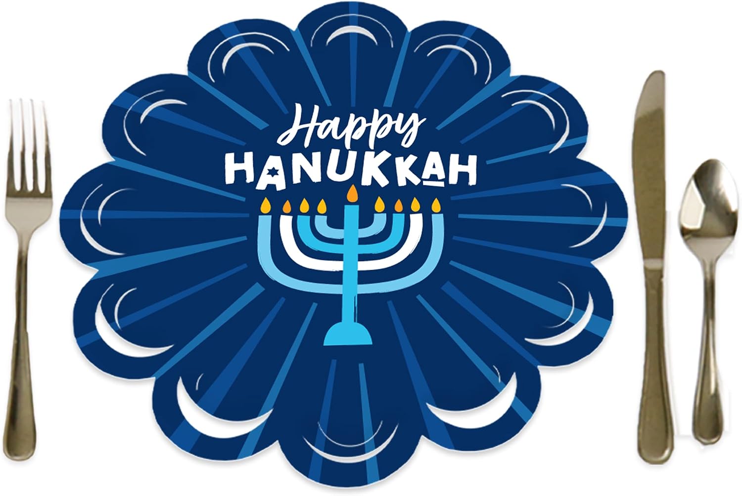 Big Dot of Happiness Hanukkah Menorah - Chanukah Holiday Party Round Table Decorations - Paper Chargers - Place Setting For 12
