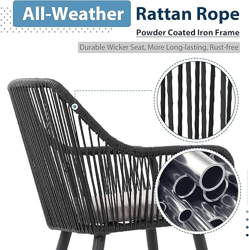 Miniatura 7 de JOIVI Juego de 6 sillas de comedor al aire libre, 6 sillas de patio de cuerda tejida con reposabrazos y cojines de asiento para porche exterior,