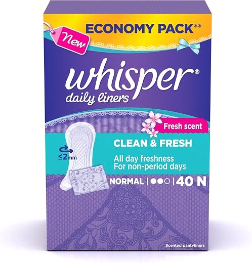 Whisper Clean and Fresh Daily Liners, 40 panty liners for women (Pack of 1)