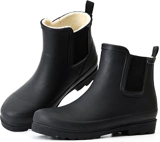 FURUIAN Women's Waterproof Chelsea Rain Boots with Plush Lining - Lightweight Non-Slip Ankle Boots for Snow, Rain, Gardening