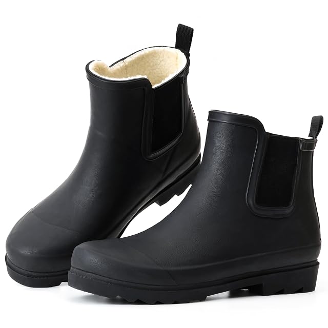 Furuian Womens Rain Boots with Plush Lining Chelsea Boots Women Snow Boots for Women Lightweight Rubber Boots Winter
