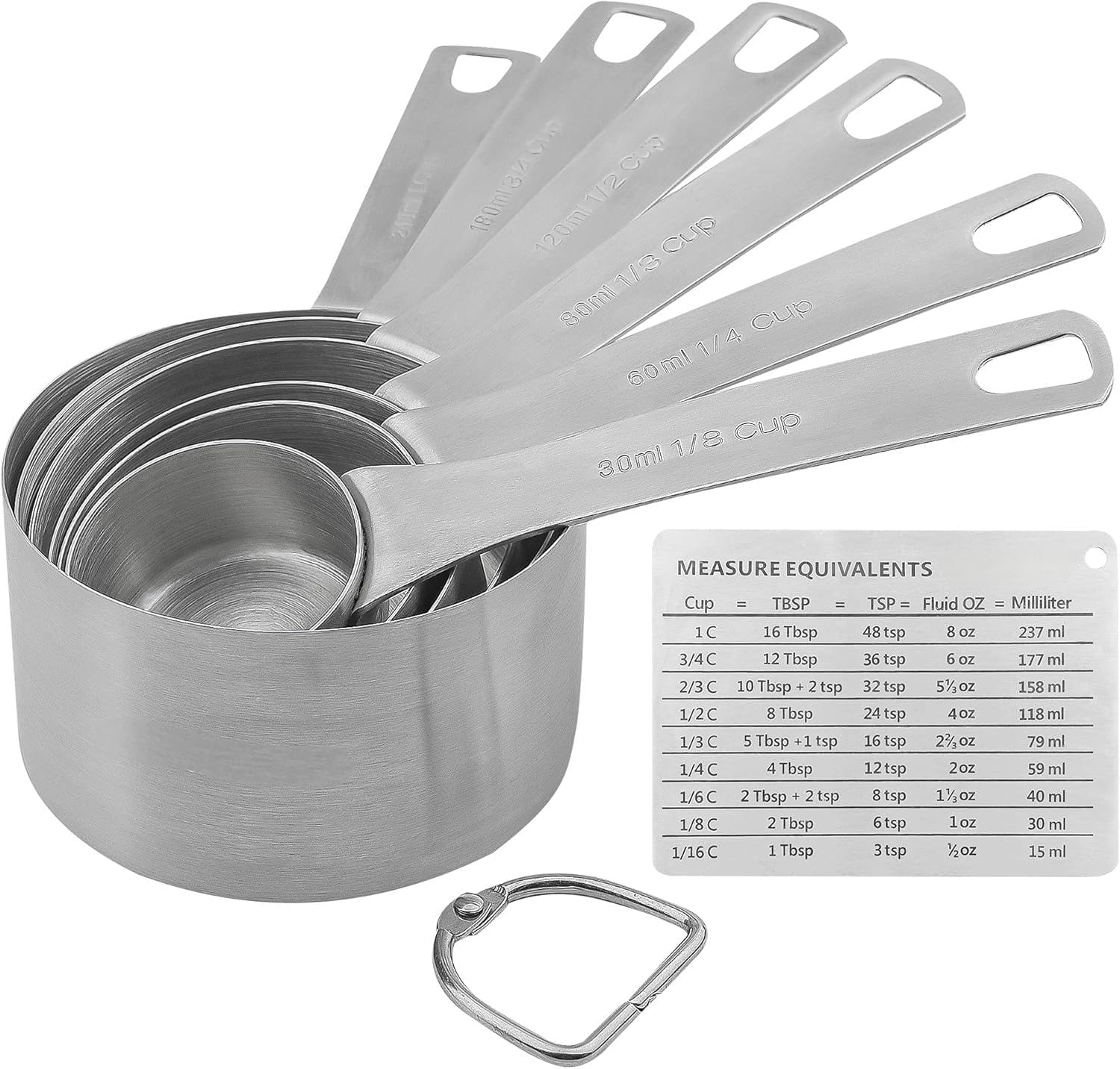 Smithcraft Measuring Cups Set, 18/8 Stainless Steel Measuring Cup Set, 6 Metal Measuring Cups with Measure Equivalents, Dry Kitchen Measure Cups, Baking Measurement Cups with 1/8 & 3/4 Measuring Cup