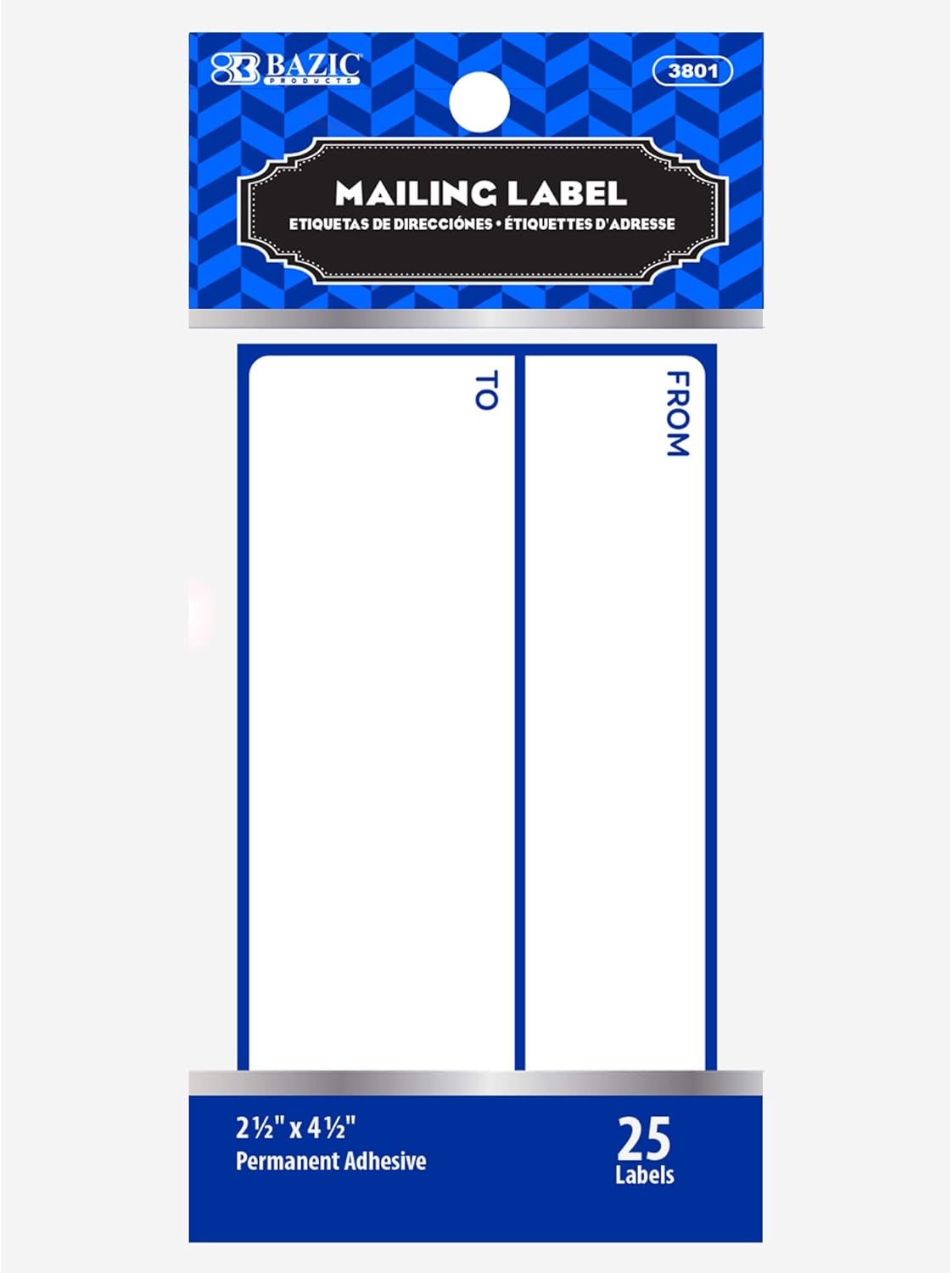 BAZIC Products Mailing Label 4 1/2" x 2 1/2" Self Adhesive Shipping Labels, Easy to Peel Address Labels, Matte White (25/Pack), 24-Packs