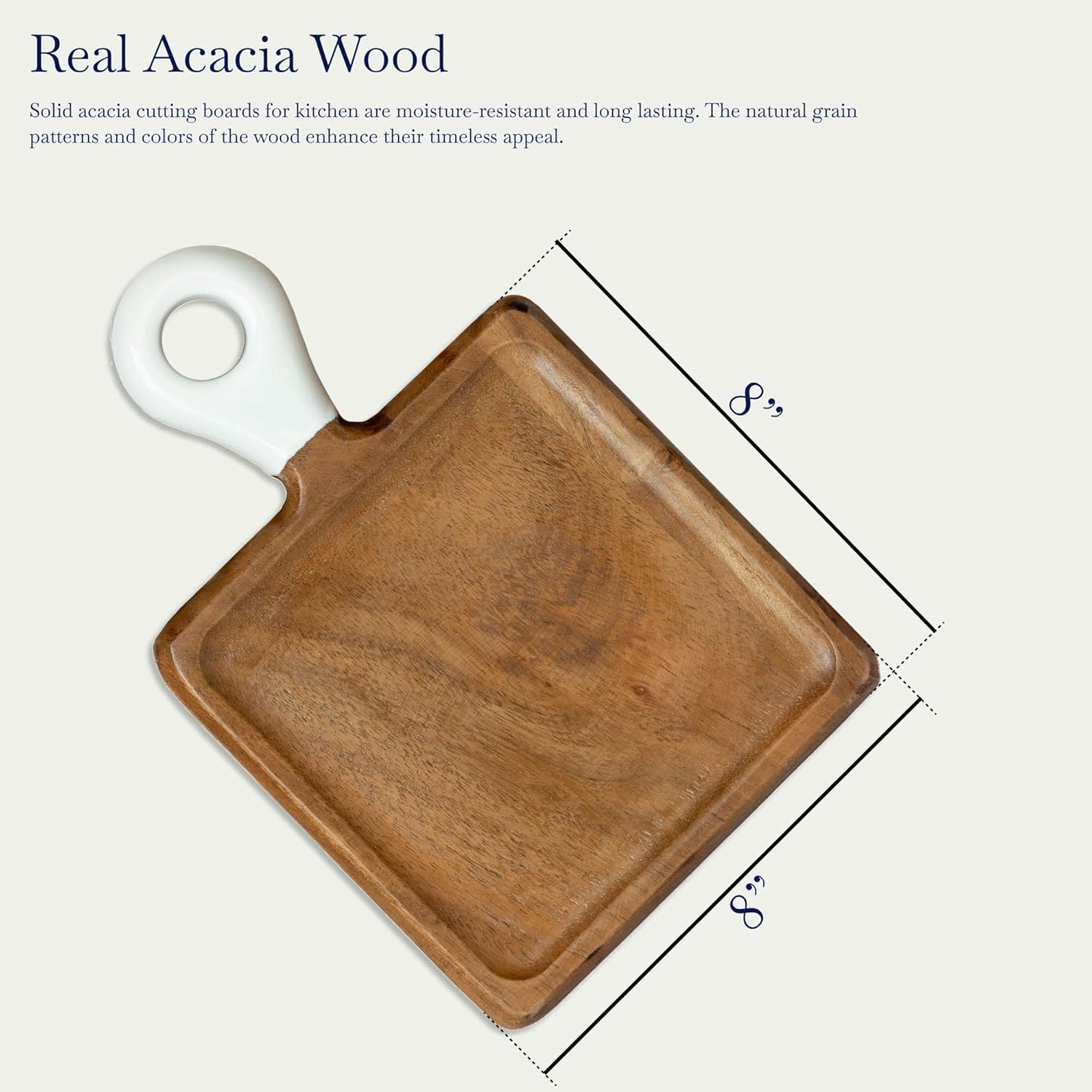 Charcuterie Boards, Set of 8-8"x6" Acacia Wood Mini Serving Boards for Kitchen, Stand Included, White Enamel Handles, Non Plastic, Real Hardwood Serving Trays For Food, Cheese, Meat, Etc