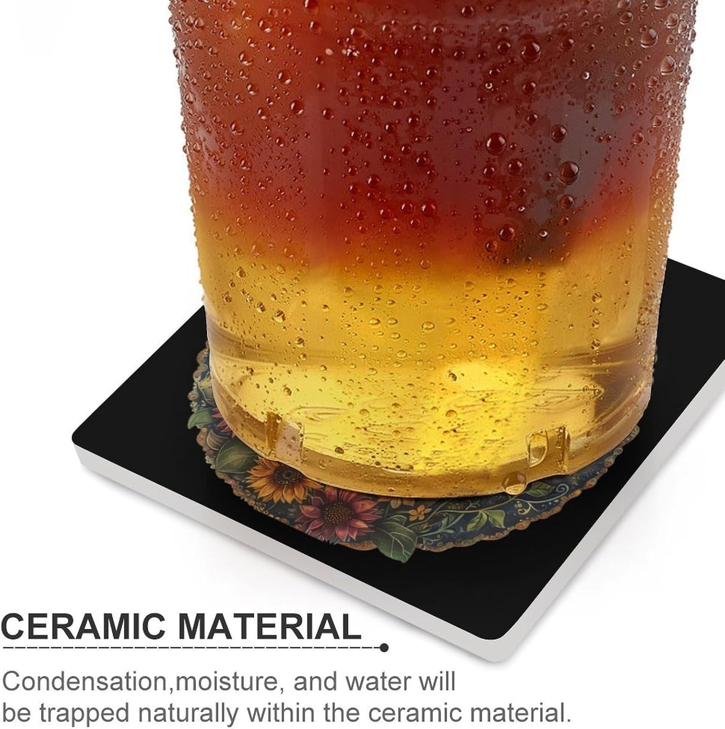 Sun Moon Coaster for Drinks Square Ceramic Table Coasters Stone Mat Crafts 6PCS Home Kitchen Decor