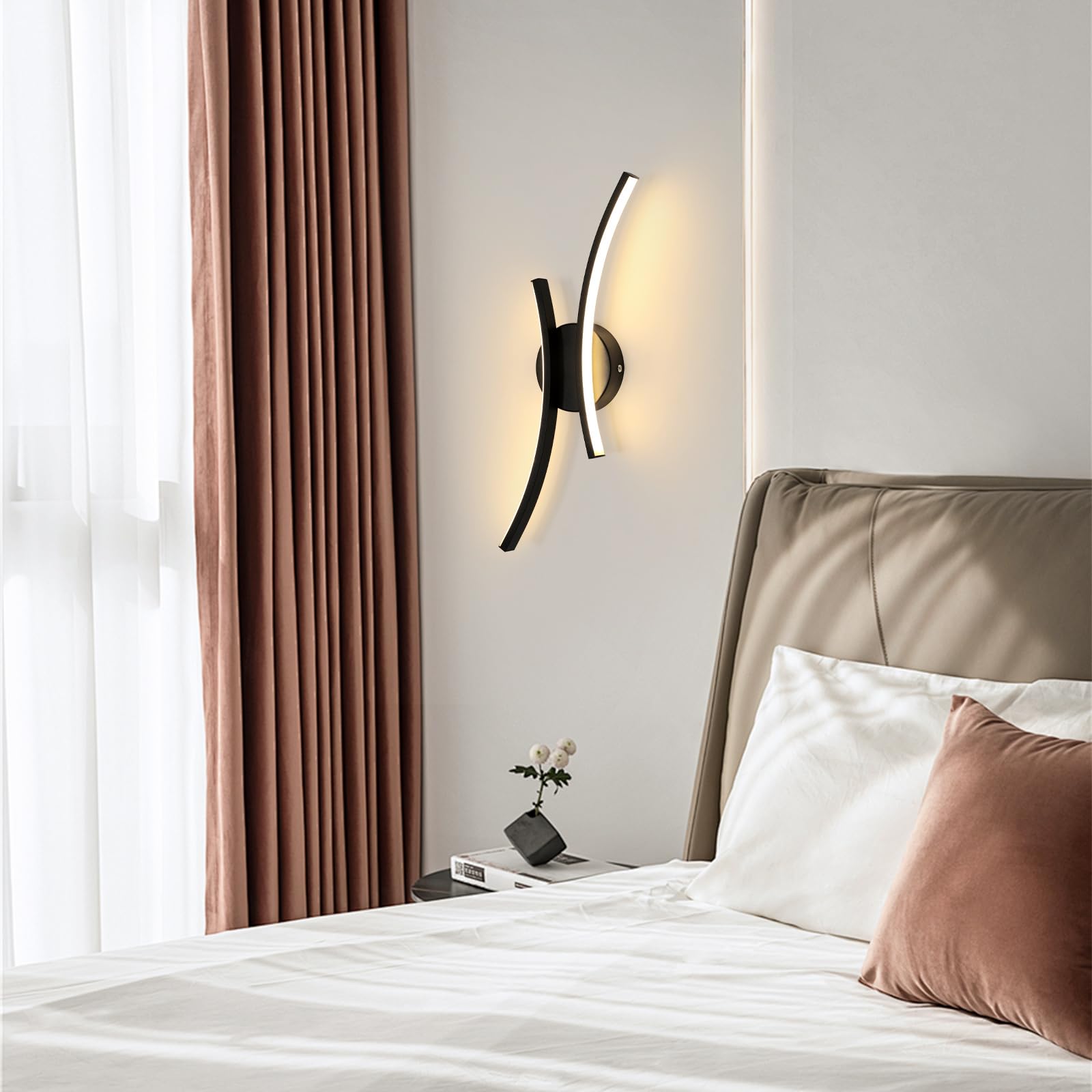 Applique Murale Intérieure LED, 20W 2250LM Noir Lampe Murale LED Chambre Créativité, 44.5CM Luminaire Mural Moderne en Aluminium pour Salon Cuisine Couloir Escalier, Blanc Chaud 3000K