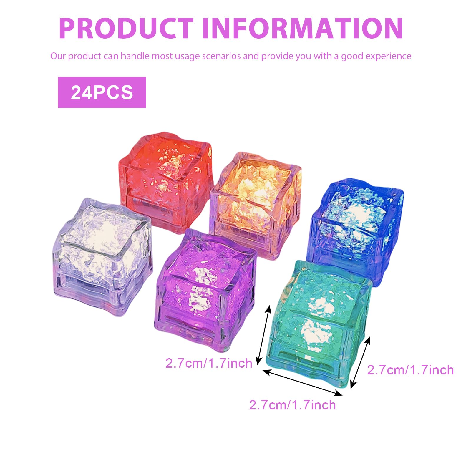 Ghiaccio Luminoso 24 Pezzi, Luminous Ice, Cubetti di Ghiaccio Luminosi, LED Cubetti Ghiaccio, Multicolore Cubo Ghiaccio LED Ice, per Bar, Balli, Matrimonio, Ricevimenti, Feste