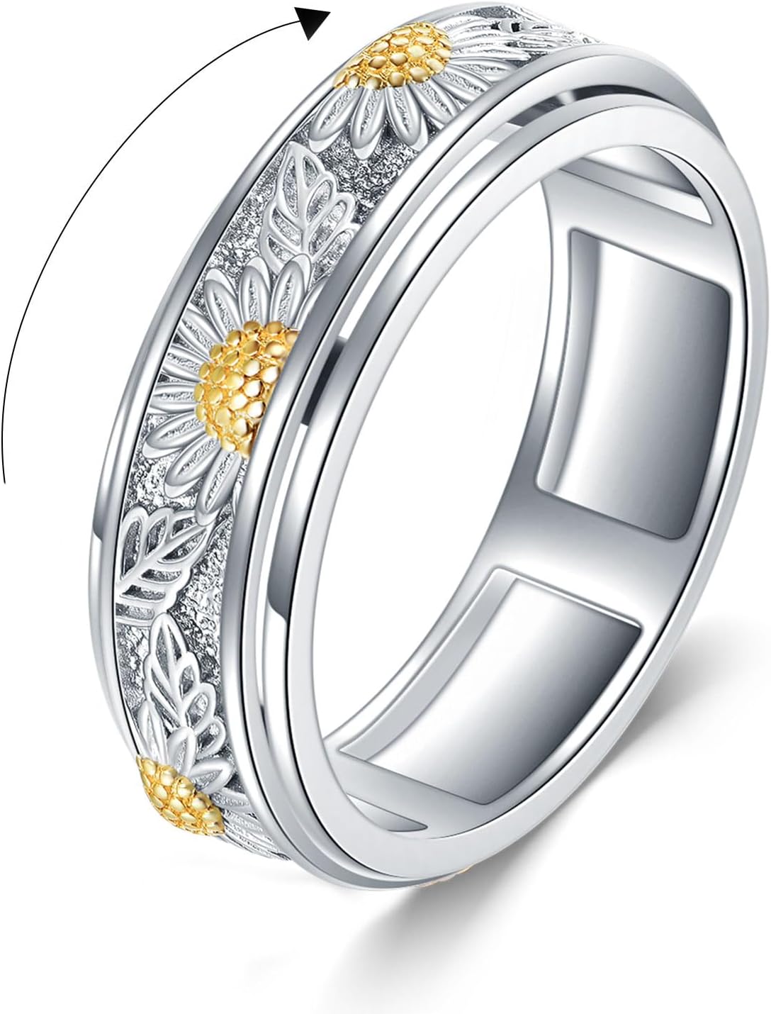 POPLYKE Daisy Anxiety Rings Sterling Silver Daisy Spinner Spinning Fidget Rings for Women DaisyFlower Relieve Stress Jewelry Gift