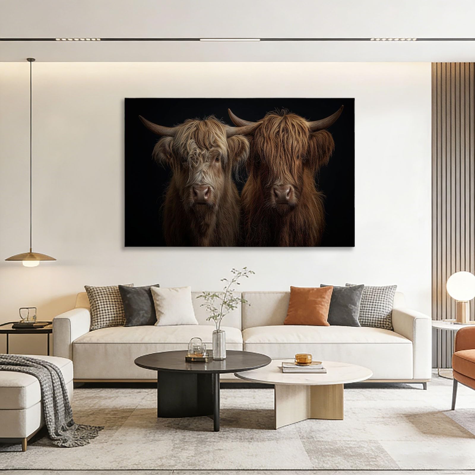 Stampa artistica su tela, stampa su tela con mucca delle Highland Animal, 99 x 50,8 cm, dipinti senza cornice, immagini rustiche da parete, poster neri o soggiorno, bagno, camera da letto, corridoio