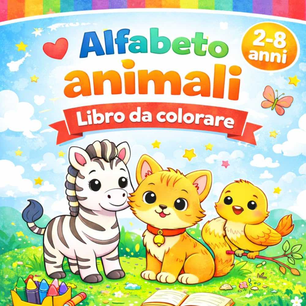 Alfabeto animali: Libro da colorare educativo per bambini 2–8 anni, imparare le lettere con gli animali