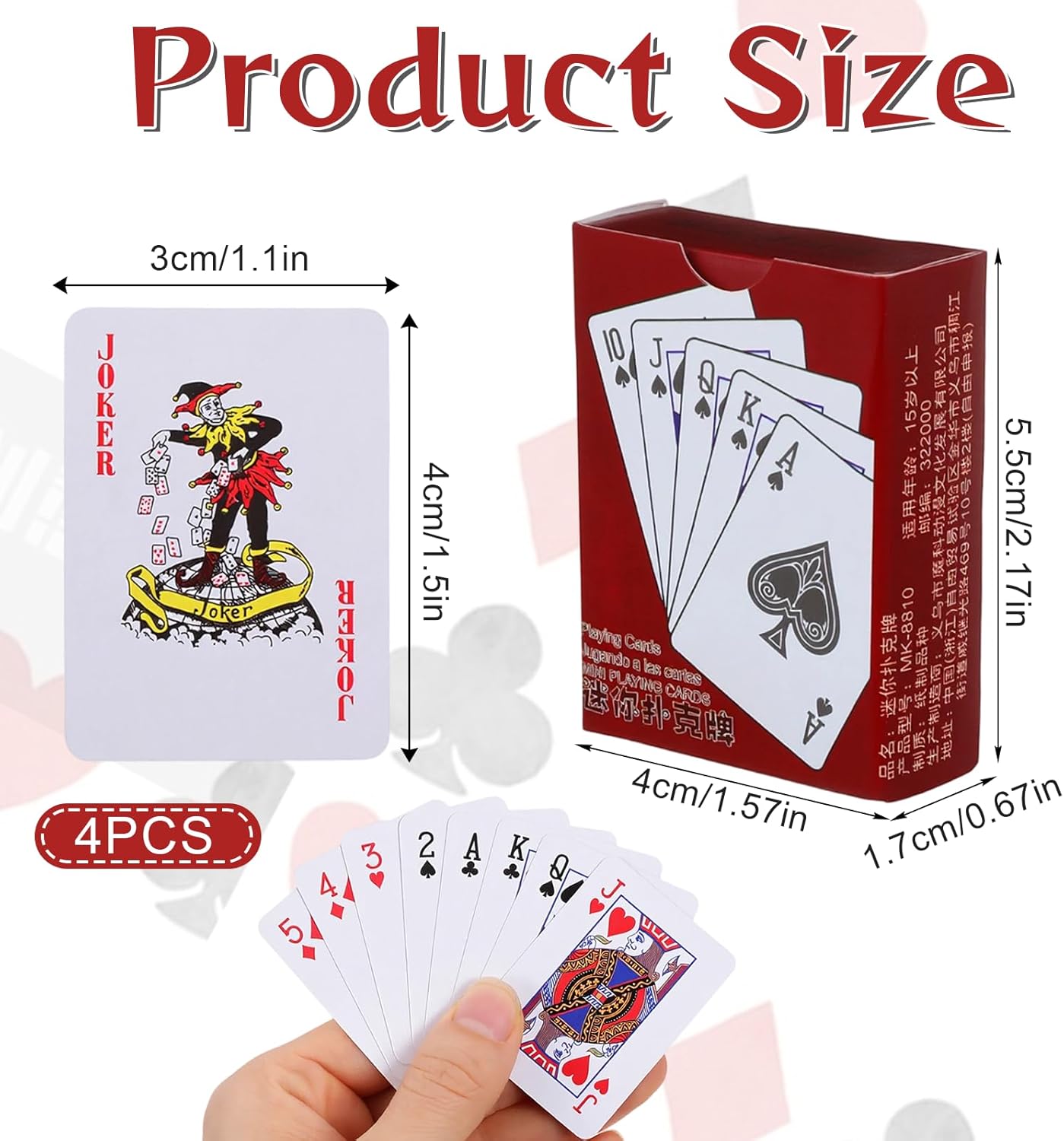 Nogeqi 4 Pack Mini Playing Cards, Mini Card Games, 1.7 Inch Spoof Miniature Poker Game for Adults, Fun Deck of Cards Set, Party Favor Gift for New Year Travel Fun Party