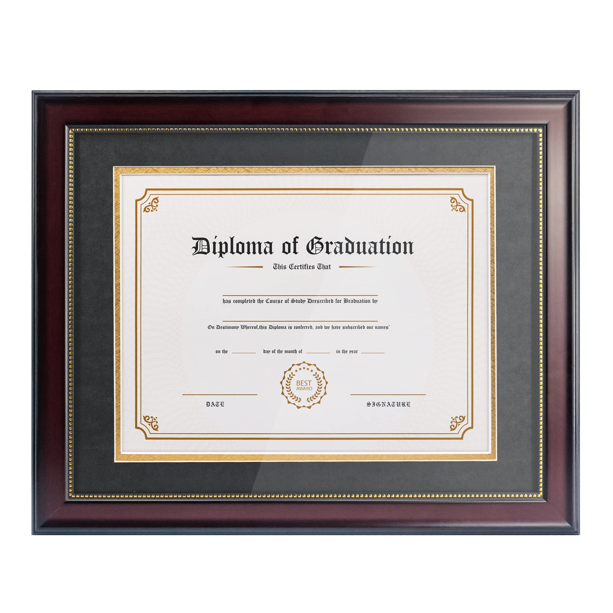 GraduatePro 8.5x11 Diploma Frame with Black Over Gold Mat or Display