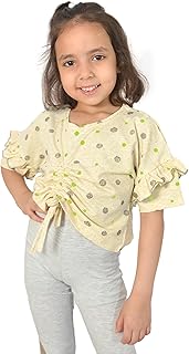 بلوزه بأكمام قصيره بناتي قطن (بيج أخضر, 2 سنة)، للفتيات