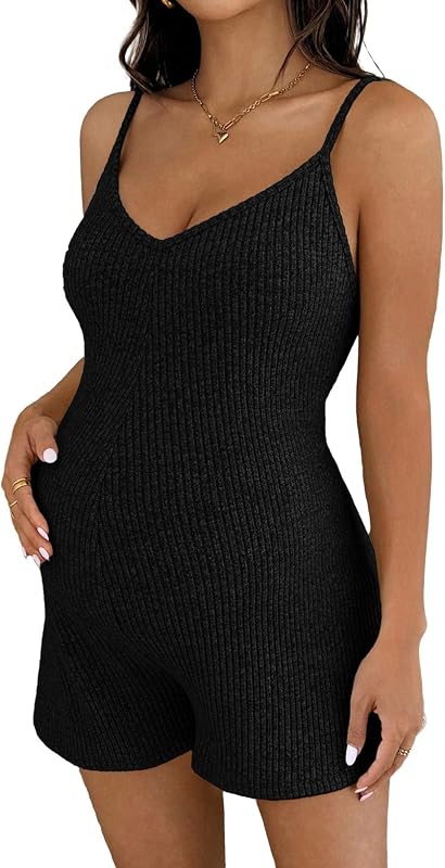 Maternity Ribbed Stretchy Romper V Neck One Piece Shorts Jumpsuits | Women's Sleeveless V Neck Adjustable Strap High Waist Summer Casual Lounge Sets Pregnancy Clothes