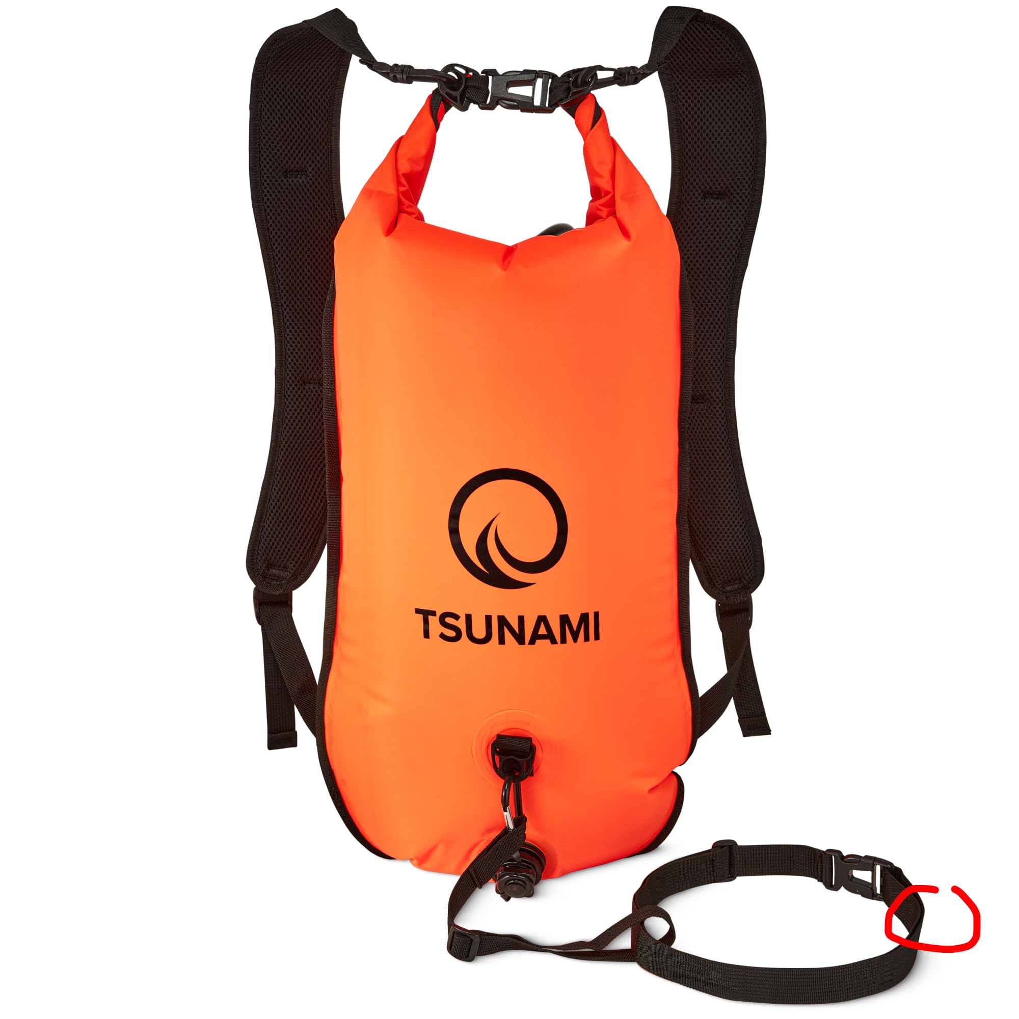 TSUNAMI Schwimmboje PRO mit 2-in-1-Trockentasche, Aufblasbare Schwimmhilfe für Schwimmen, Schnorcheln, SUP, Freiwasserschwimmen und Wildschwimmen, Sicherheitsboje, sichtbare Boje