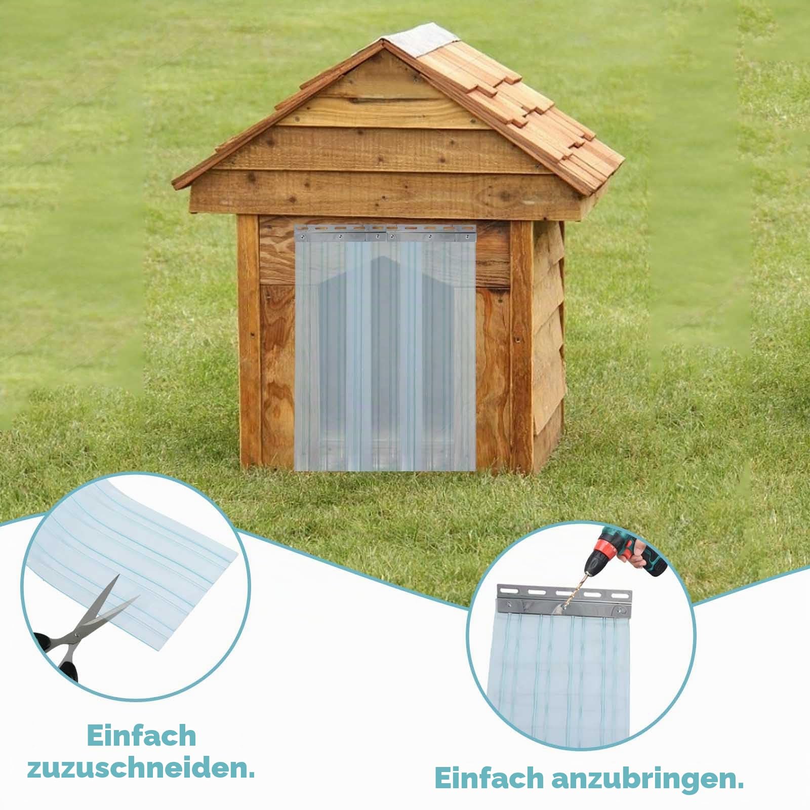 Gekufa Ersatzklappen für Hundetür, Streifen für Hundehütte 3.6m*20cm (mit 2pc Metal Strips), PVC-Umreifungsvorhang für DIY Hundehaustür, Transparenter Hundehütte Türvorhang Einfach zu Schneiden