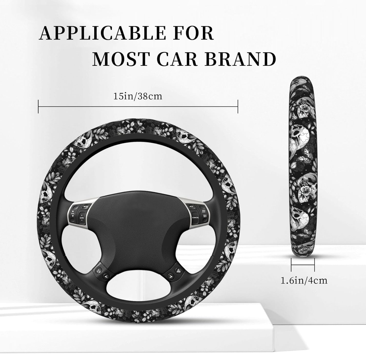 Flower Sugar Skull Steering Wheel Cover Women 15 inch Anti-Slip Sweat Absorption Steering Wheel Covers Cute Car Accessories Decor Car SUV Sedan Vans Truck Protector - Image 4