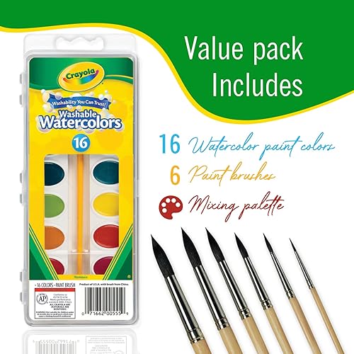 Miniatura 2 de Juego de pintura de acuarela, 2 paquetes de 16 colores vivos de acuarela y 6 pinceles para niños, juego de suministros de acuarela, paquete de