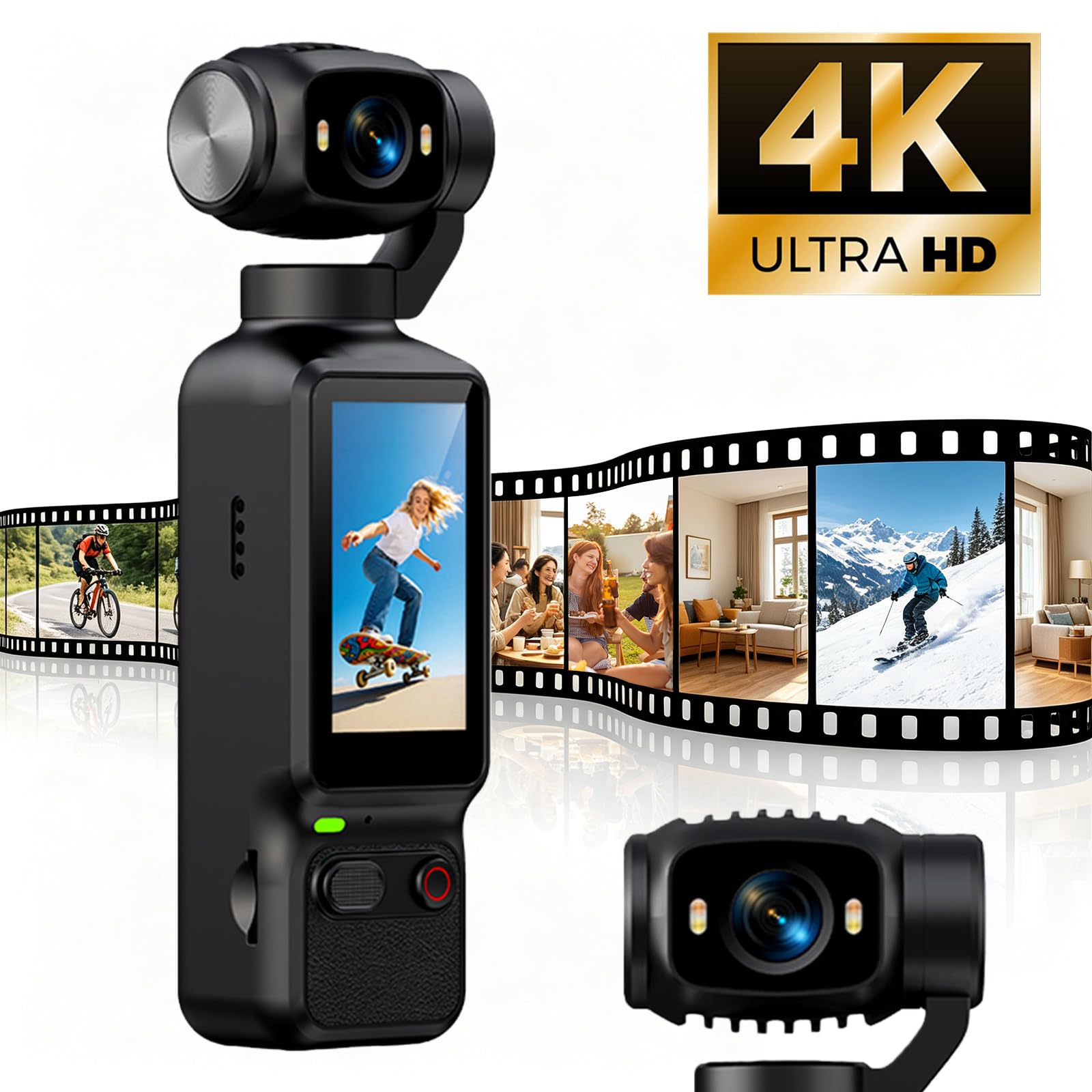 Ręczna kamera wideo 4K HD, obrót o 180 stopni, mini rejestrator wideo DV, do jazdy na rowerze, podróży, uprawiania sportu i aktywności na świeżym powietrzu