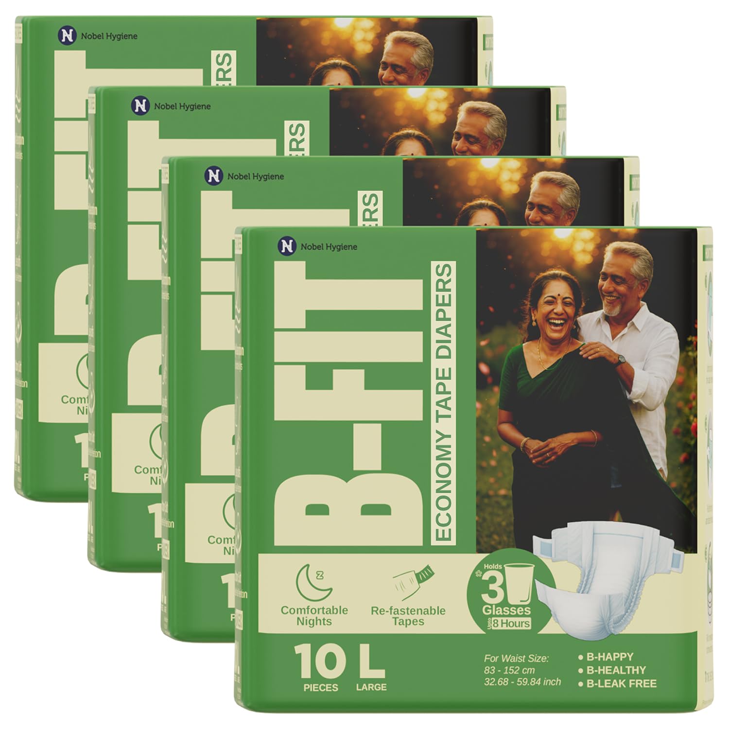 B-FIT Economy Adult Diaper L Size Tape Style | 40 (Large) | Waist 32.68-59.84 inch | Refastenable Tapes, Cottony Comfort, Gel Core, 8 Hours Absorption | Unisex, Leakproof, Soft Elastic Waistband