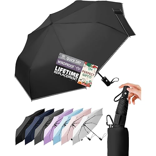 Compact Travel Windproof Umbrella, 43" Auto open/close Folding Quick Dry Umbrellas for Rain, Lightweight Portable Small for Backpack Car, Thoughtful Gift for Women Men Kids, TSA Approved