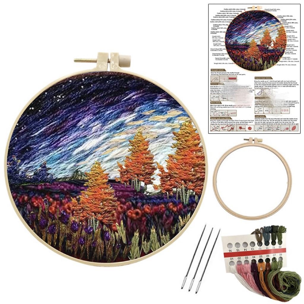 Liveish Kits de bordado para adultos, principiantes, kits de punto de cruz con patrones e instrucciones (idioma español no garantizado). (cielo colorido)