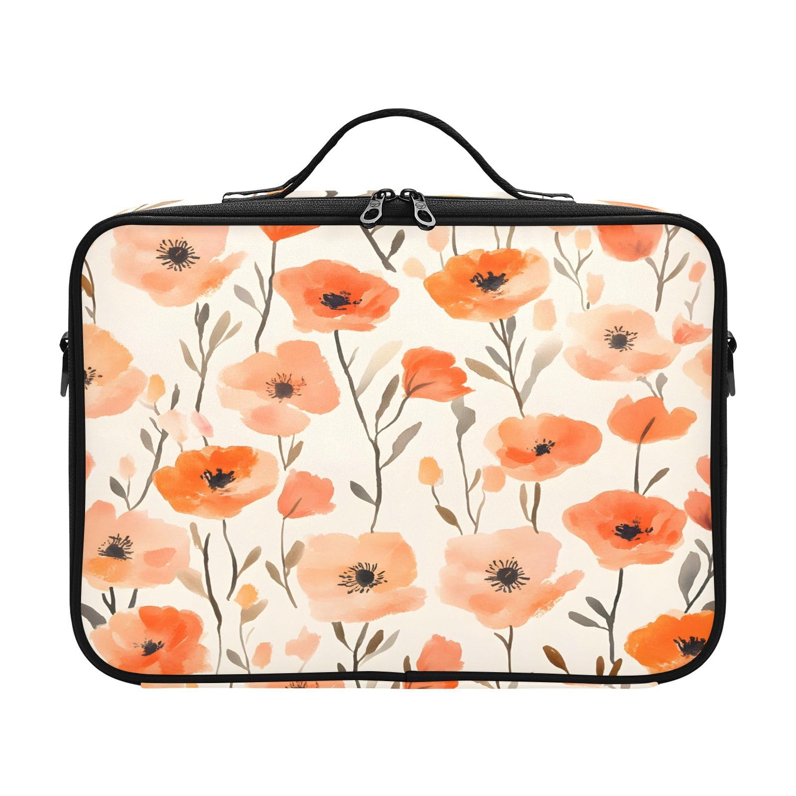 zyrtty Travel Makeup Train Case Flesh-colored Orange Flowers Pattern Cosmetic Organizer Portable Storage Bag with Adjustable Dividers for Cosmetics Brushes Toiletry Jewelry Digital Accessories
