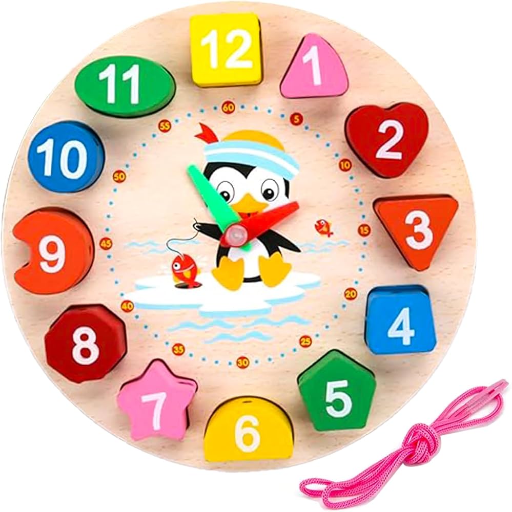 Buy WISHKEY Wooden Learning Clock with Bead Lace, Educational