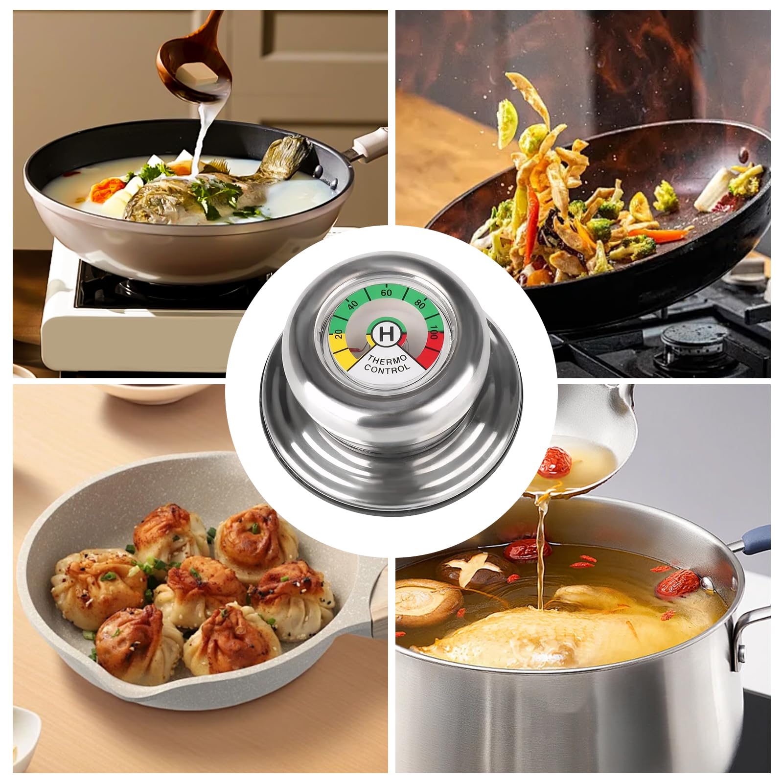 3 Stück Topfdeckelgriff mit Thermometer,für AMC Topfdeckelgriff, Deckelknopf,Ersatzgriff,Für Kochgeschirr mit 5 mm Gewinde,Thermokontroller für Topf - Deckel,Thermometer Kochen