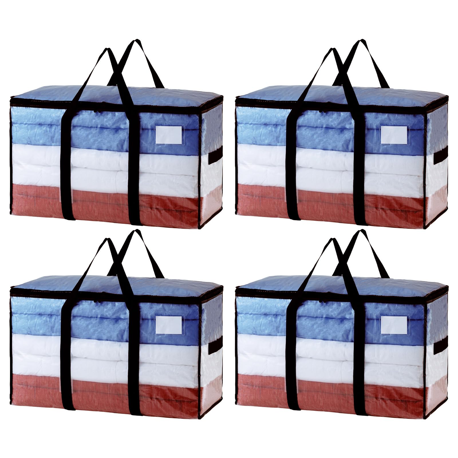 TAILI Extra Large Moving Bags, 4 Pack Clear Heavy Duty Totes For Storage with Visible Window, Wrap Around Handles, Storage Bags for Space Saving, Alternative to Moving Boxes