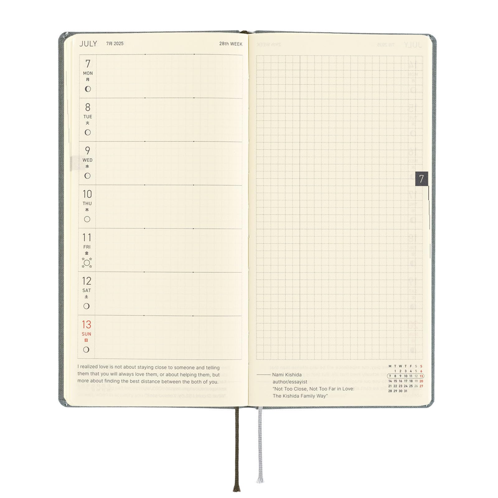 Hobonichi Techo 2025 Weeks MEGA [Englisch/Hoch und Schlank/Januar Start/Planer] Colors: Rauchgrau