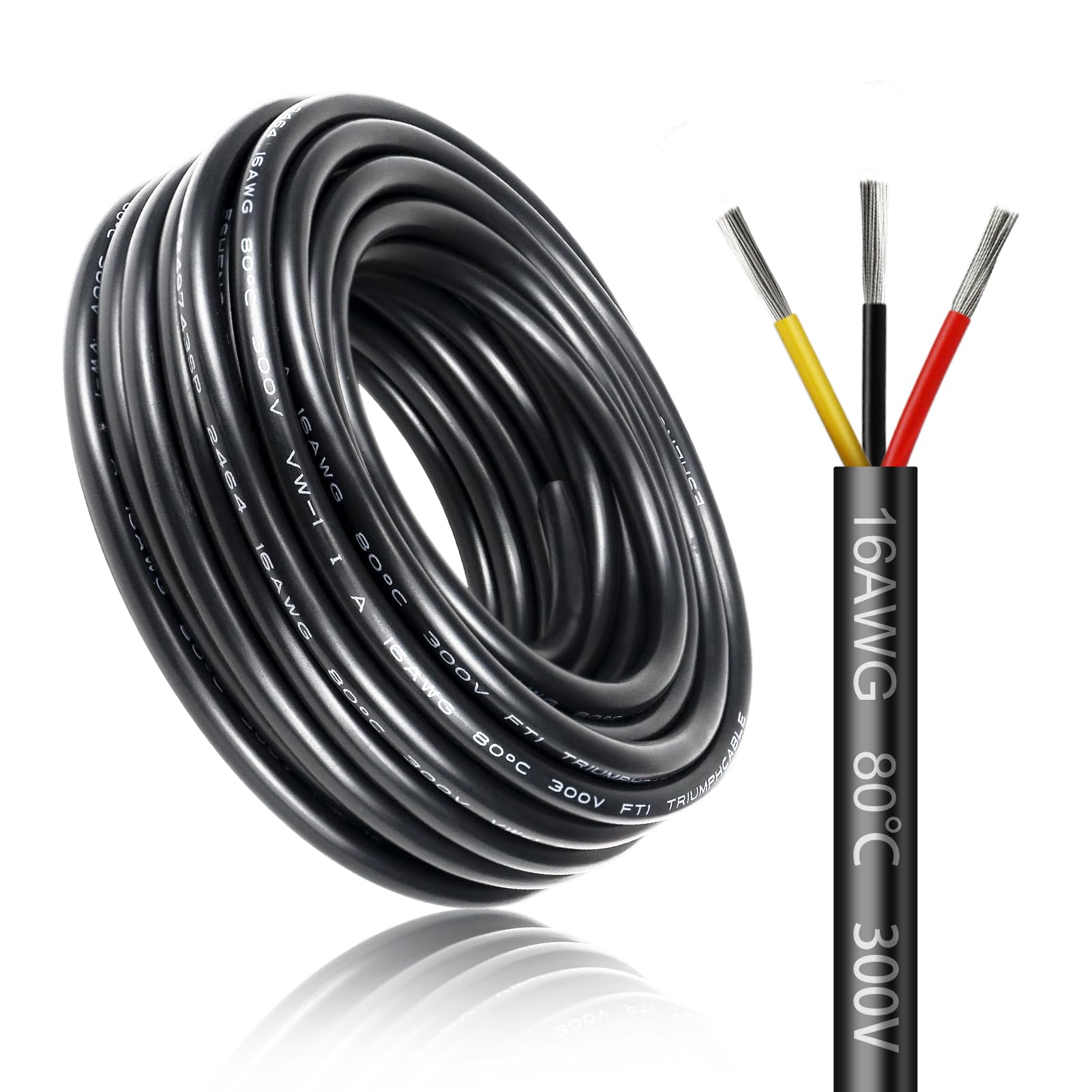 Cable Eléctrico 30 Metros 16 AWG 3x1,5mm², Cable de 3 Conductores 5V/12V/24V/220V, Cobre Estañado, Flexible y Flexible, Baja Impedancia, Alta Resistencia a la Temperatura, Cable de Extensión