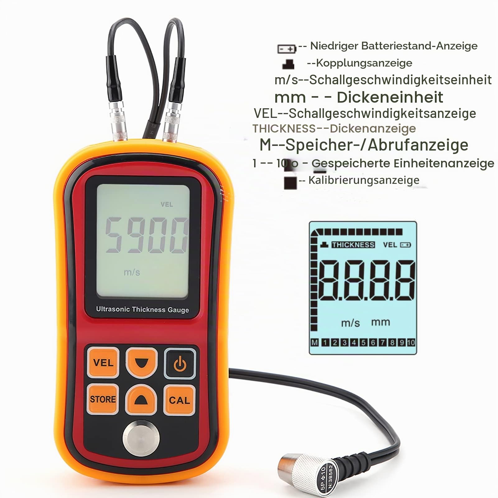 Digital Ultraschall Dickenmessgerät GM100 Thickness Meter 1.2-220mm Stahlbreite Dickenmessgerät Vierstellige LCD Anzeige 0.01mm Auflösung