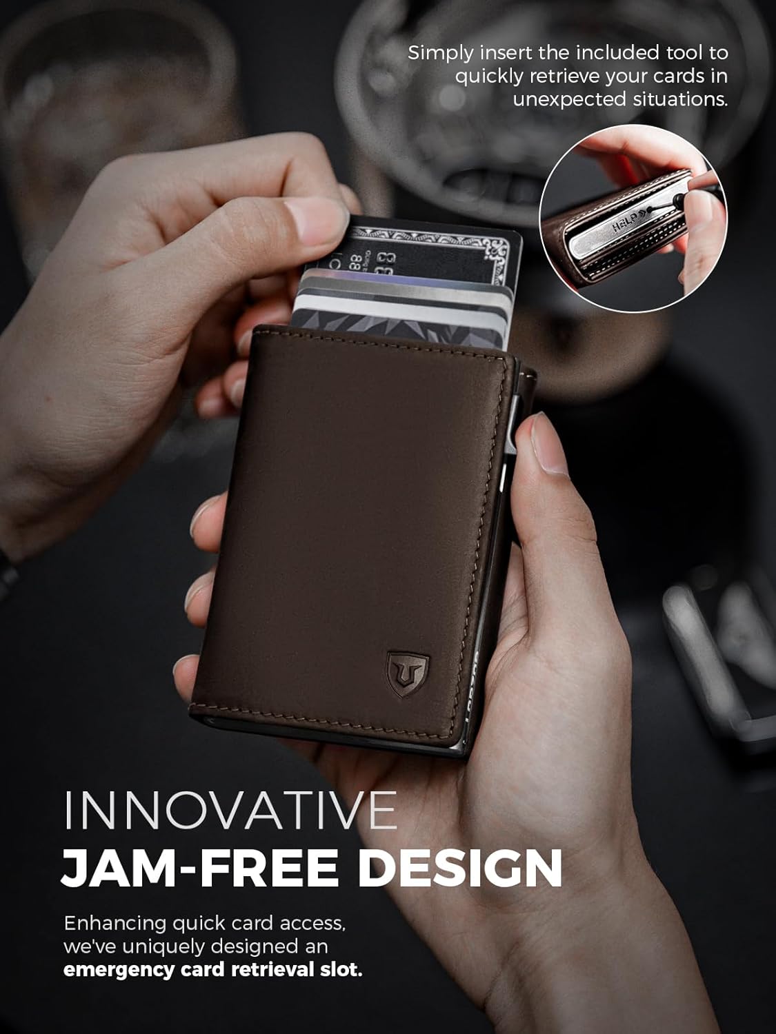 LORZOR AirTag Wallet - Full Grain Leather, Mens Minimalist Wallet with Apple Air Tag Holder, Slim Smart Pop up Card Case, ID Window, RFID Blocking, Front Pocket (AirTag Not Included) - Image 4