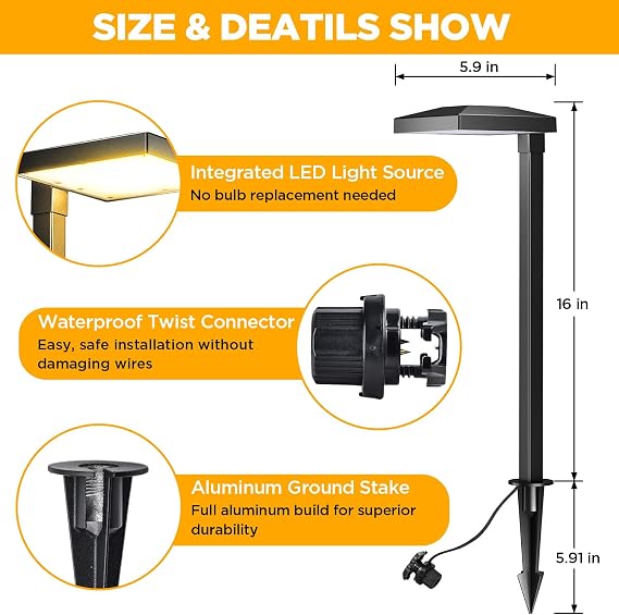 LUTEC 6 Pack Low Voltage Pathway Lights, Aluminum 12V Landscape Lighting with Connectors,IP65 Waterproof Anti-Glare Wired LED Pathway Lights, 5W 500LM Warm White 3000K for Pathway, Yard, Garden