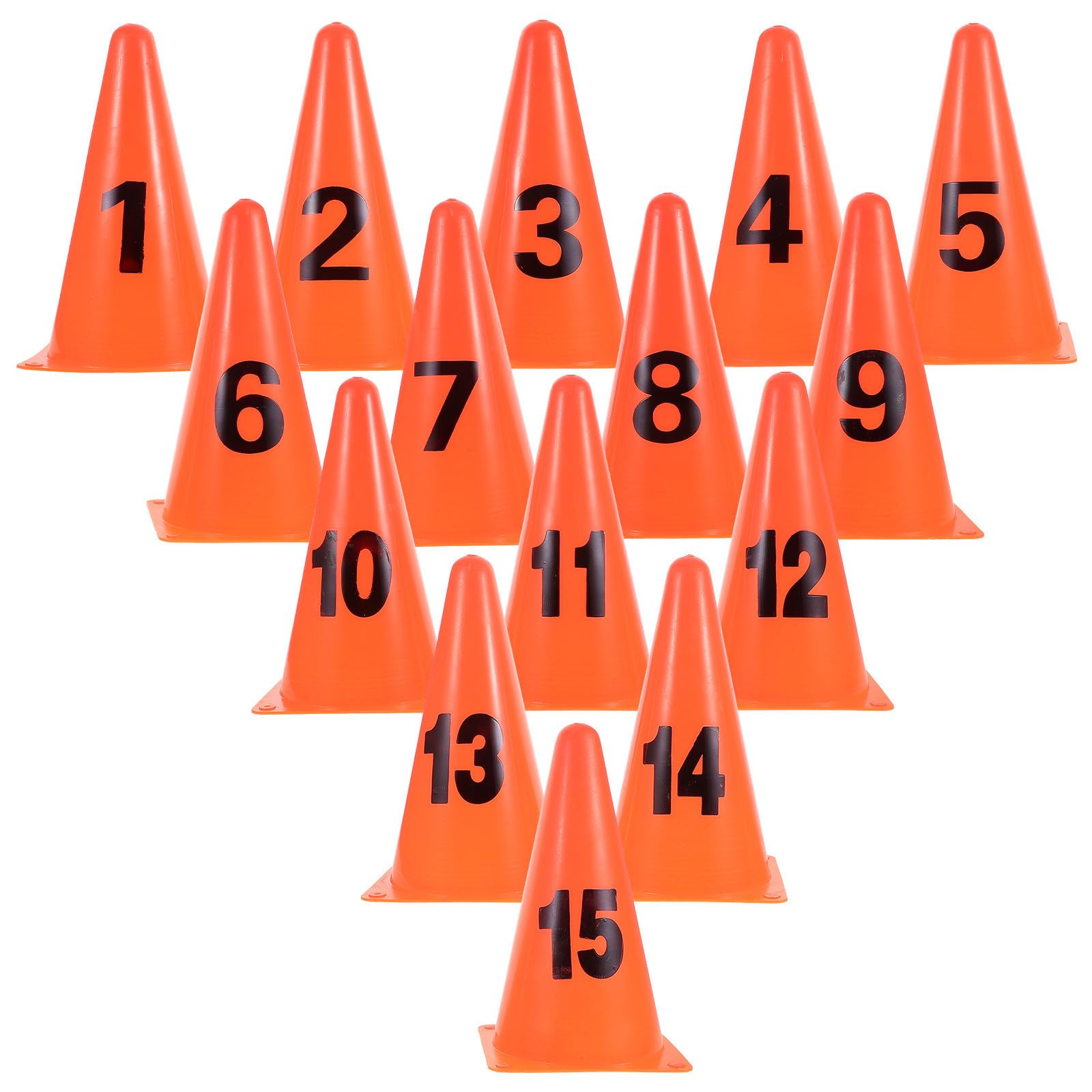 VALICLUD Conos de Tráfico Naranjas de Plástico 15 Piezas Numeración Clara para Entrenamiento de Fútbol y Otros Deportes, Fáciles de Almacenar para Deportistas