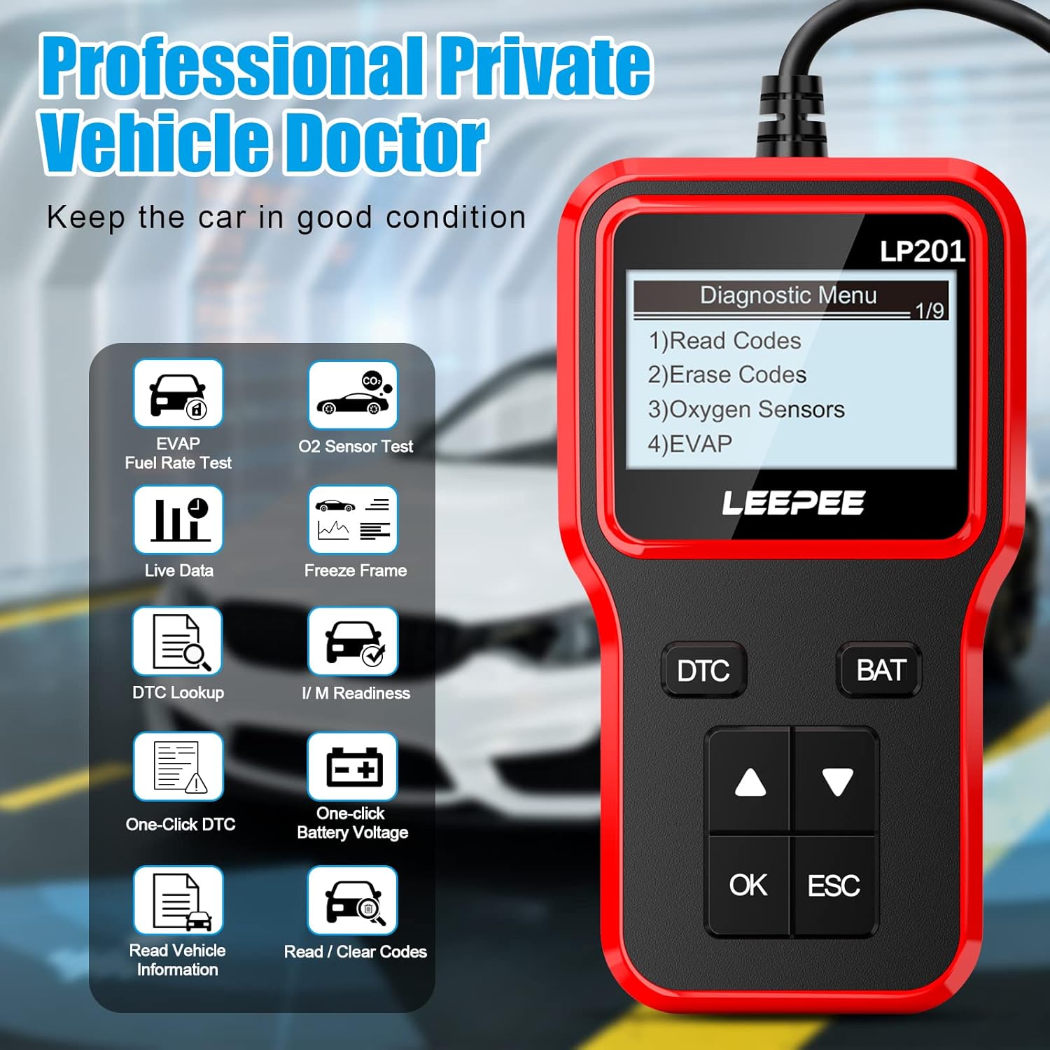 LEEPEE LP201 OBD2 Scanner, Auto Check Engine Fault Code Reader, Plug and Play, Evap Battery Test, OBDII Code Readers Scan Tool for All OBD2 Cars Since 1996 : Automotive