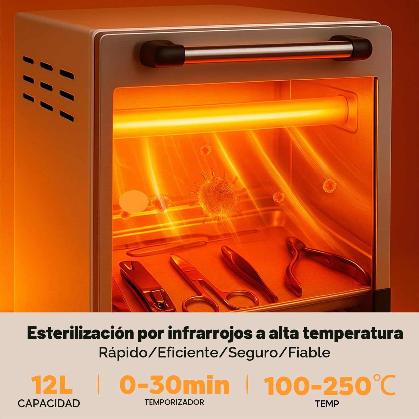 Esterilizador de alta temperatura,12L Esterilizador manicura, Autoclave esterilizador infrarrojo,control de temperatura tiempo ajustable,adecuado para salones de belleza,peluquerías,clínicas dentales