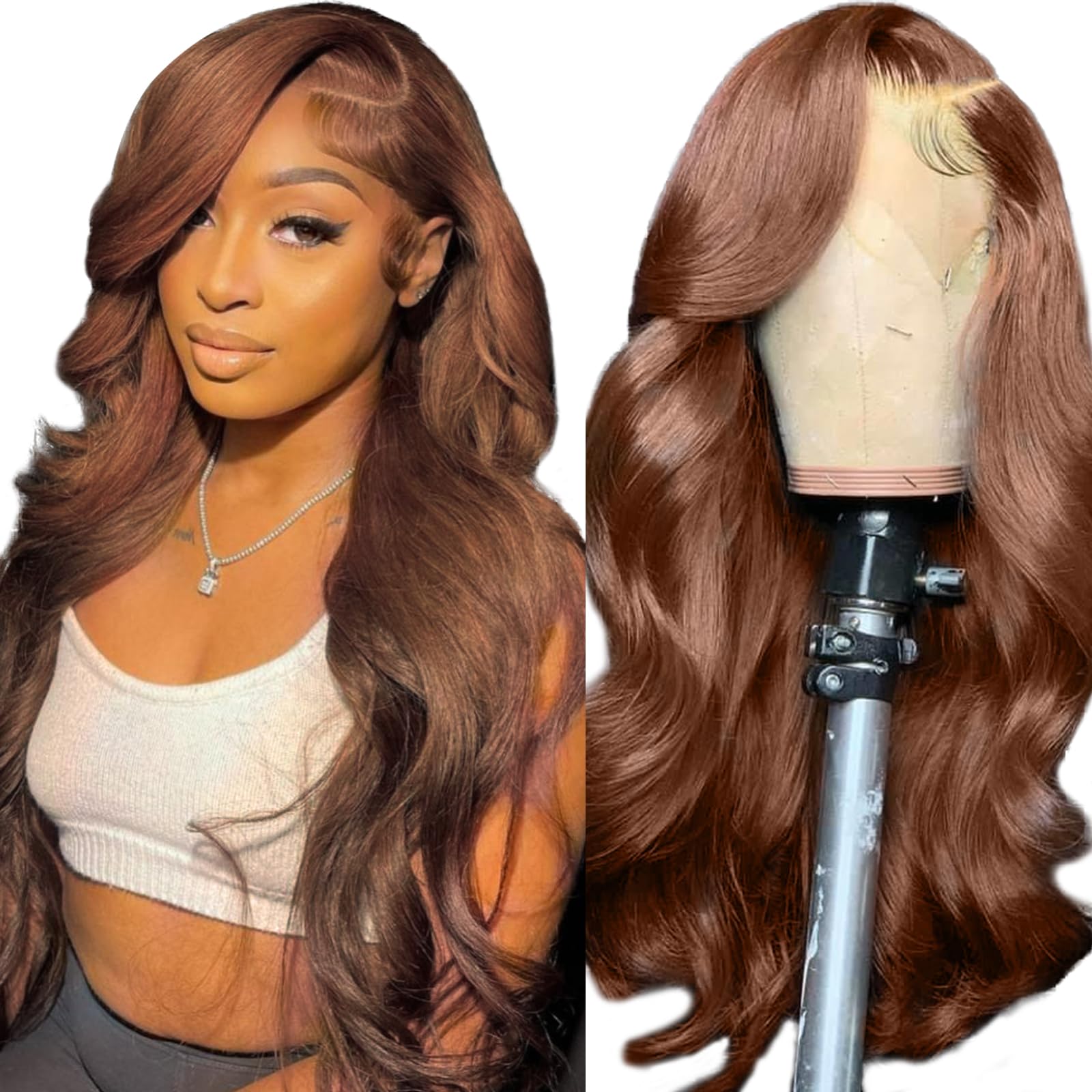 Chocolate Brown Lace Front Wigs Human Hair Pre Plucked 13x4 Body Wave Lace Frontal with Baby Hair Wigs for Women 180% Density HD Lace Closure Glueless Colored Curly Lace Front Wig Human Hair 20 Inch